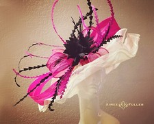 Kentucky Derby Hat Hot Pink Fuchsia Black Off-White Ascot Melbourne Cup Del Mar