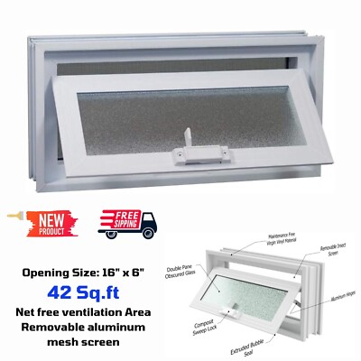 Crawl Space Vent Window Style w/ Mesh Moisture for 16''x6'' Foundation Openings