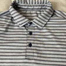 Lululemon Polo Shirt Mens Medium Gray Blue Striped Evolution Lightweight Slim