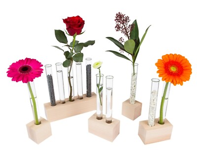 Tuuters Reagenzglas Vase aus Holz | Reagenzglasständer   Blumen Tischdeko  