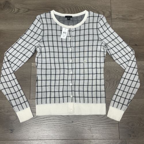 Ann Taylor Factory Black & Ivory White 100% Cotton Cardigan Sweater XS Classic