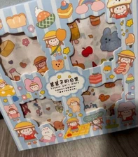 Cute Cartoon Bunny Bear Stickers 100 Sheets in Box Kawaii Animals Washi (BLUE)