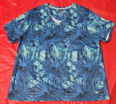 Reel Legends Performance Freeline V-Neck Shirt Fishing Mens 2X Blue Teal? Floral