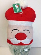 Childrens Christmas Santa Beanie Hat Ages 3 Red and White with Santa Face