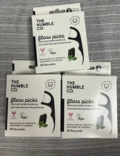3 HUMBLE Mint Charcoal Floss Picks Toothpicks Dental Floss 50pcs per pack