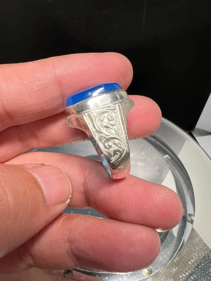 Blue Chalcedony Gemstone 925 Sterling Silver Ring For Men's SR337 - Image 4 of 4