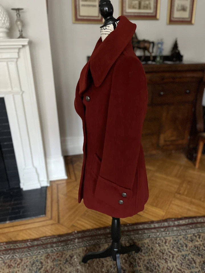 Chaqueta Abrigo Corto De Colección Cyreld Paris Naranja Quemado Lana Doble Pecho Años 70 Talla S Foto 2 de 4