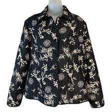 Carole Little Women Asian Print Jacket L Button Up 100 Silk Quilted Beaded