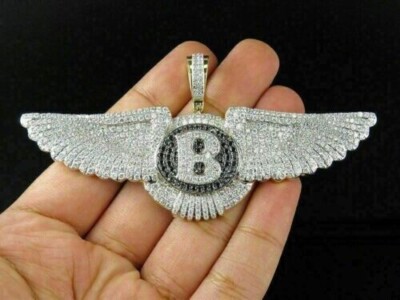 3.00Ct Lab Created Diamond Round Letter ''B'' Wings Pendant 14k Yellow Gold Finish