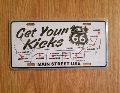 Map of Route 66 States License Plate Get Your Kicks Wall or Car Decoration Metal