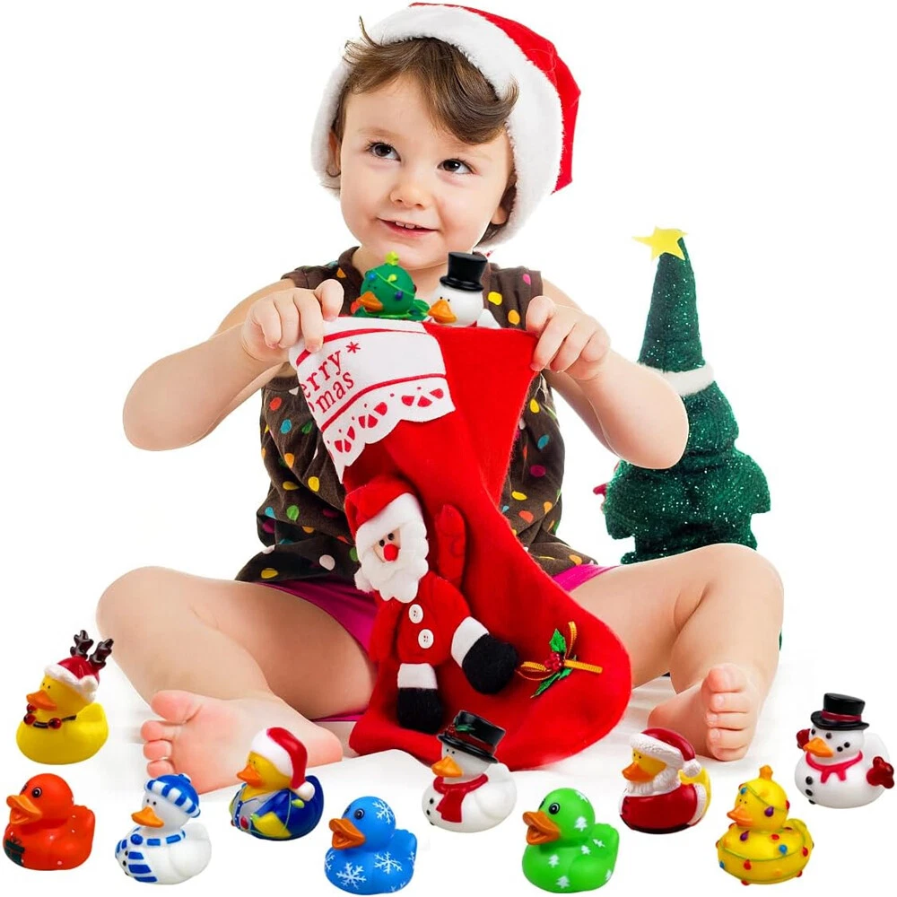 12 24Pcs Christmas Rubber Ducks Jeep Bath Toys Kid Baby Bathtub