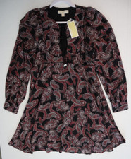 Michael Kors Women Sz 8 Royal Pink Paisley Georgette Keyhole Neckline Dress $225