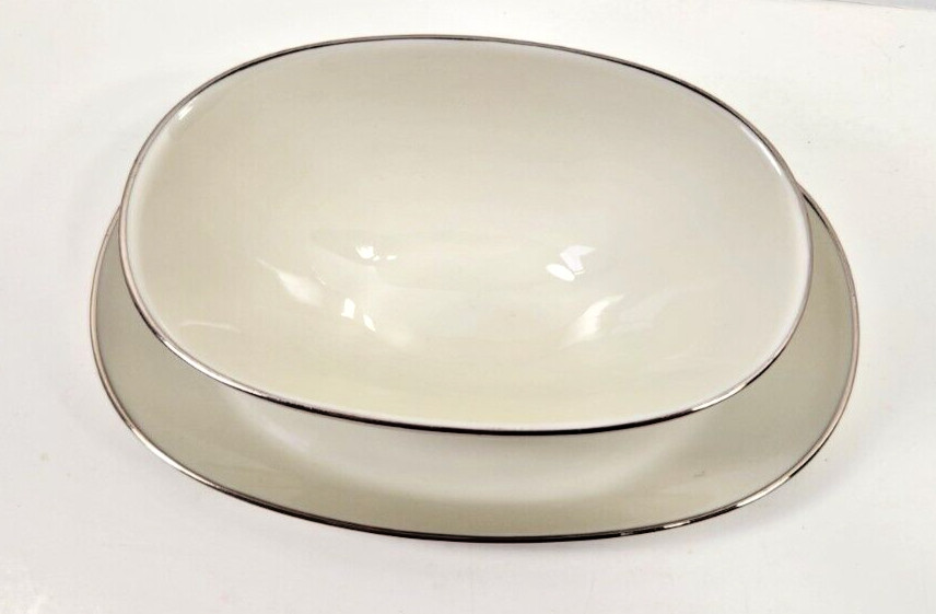 ROSENTHAL BETTINA SPRING IVORY PARISIAN SPRING GRAVY BOAT WITH ATTACHED PLATE