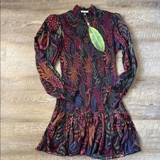 NWT Farm Rio Frutis Dream Long Sleeve Minidress in Black Size XS