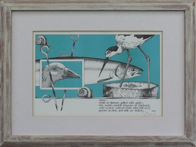 Druck von Simon Drew. Titel ''Menü''.