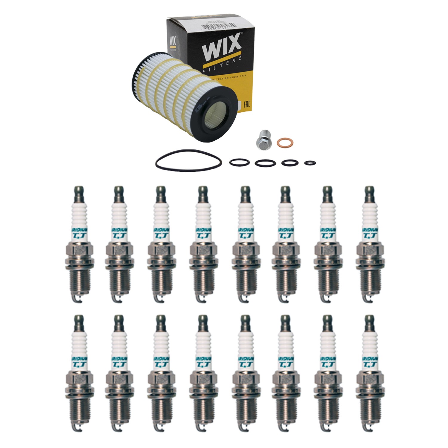 Wix Engine Oil Filter  Denso 16 Spark Plugs kit for W202 C43 AMG W211 E500 V8