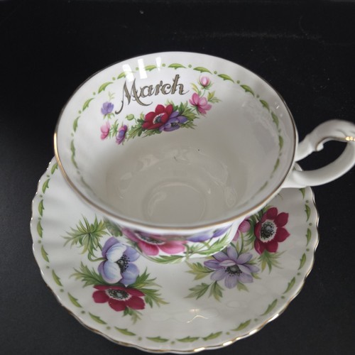 Royal Albert Flower Of The Month Serie Teetasse Untertasse March Anemones Bone China - Bild 3 von 13