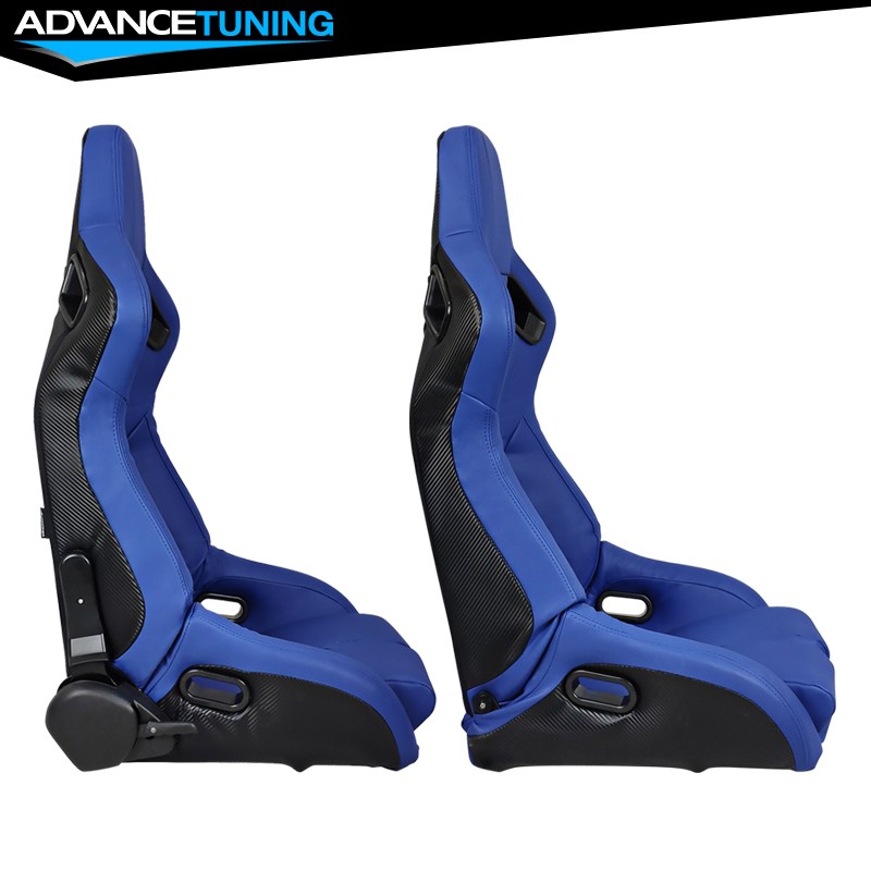Bucket Racing Seats Reclinable Dual Slider Passenger Right Blue Leather
