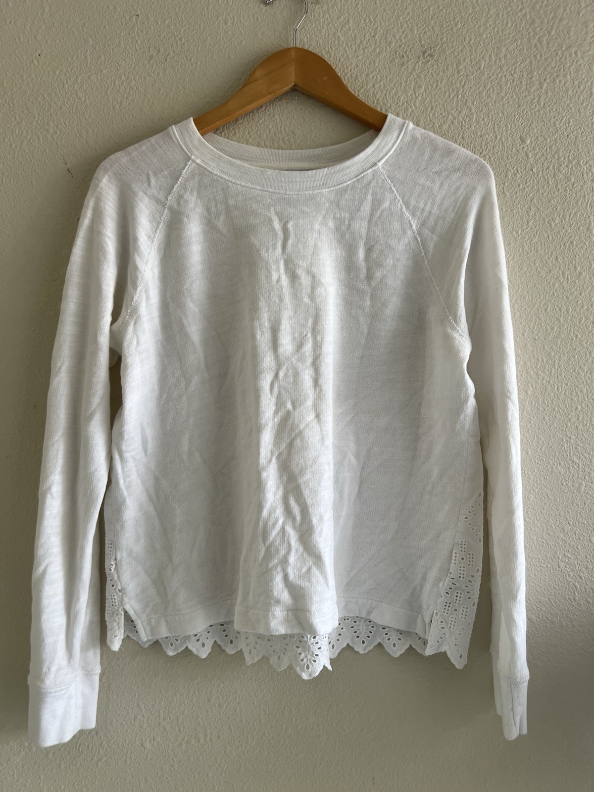 J.Crew Eyelet Back White Long Sleeve Top Small Cotton Casual Preppy Lagenlook