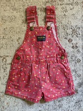 Vintage OshKosh B'gosh Girls Cotton Fruit Print Shortalls Overalls Pink 3T