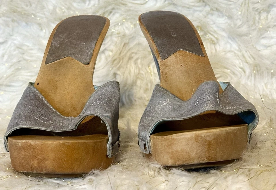 Tacones de plataforma de madera con tachuelas plateadas Bebe vintage talla 8,5 - tacón alto glamuroso Foto 4 de 4