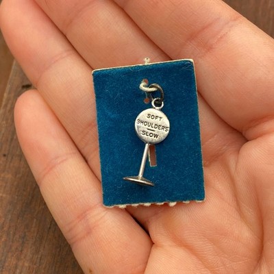 Vintage JMF 925 Sterling Silver ''Soft Shoulders Slow'' Traffic Sign Pendant Charm