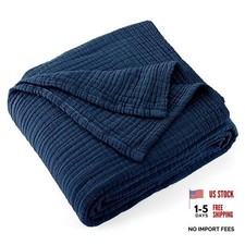 100 Cotton Muslin Throw Blanket 50" X 70" Size  4-Layers Throw XL Navy Blue