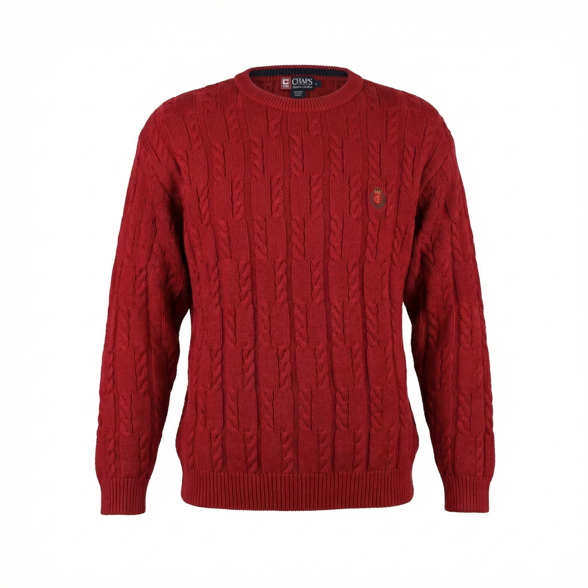 Chaps Ralph Lauren Vintage Cable Knit Sweater Men's Size Large Red