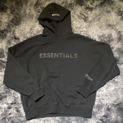 Essentials Herren Kapuzenpullover Hoodie Schwarz Logo Kapuze Kängurutasche Gr. L