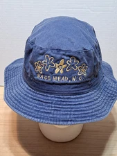 Nags Head NC Bucket Hat Cap Blue Flowers Sherry MFG North Carolina READ DESC