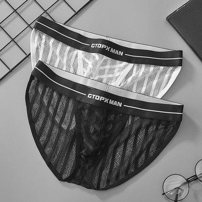 Low Rise See Through Pouch Slip für Herren Streifen Unterhose atmungsaktiv