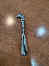 Solid Brass Horse Head Shoe Horn with Ring 10.5" Vintage