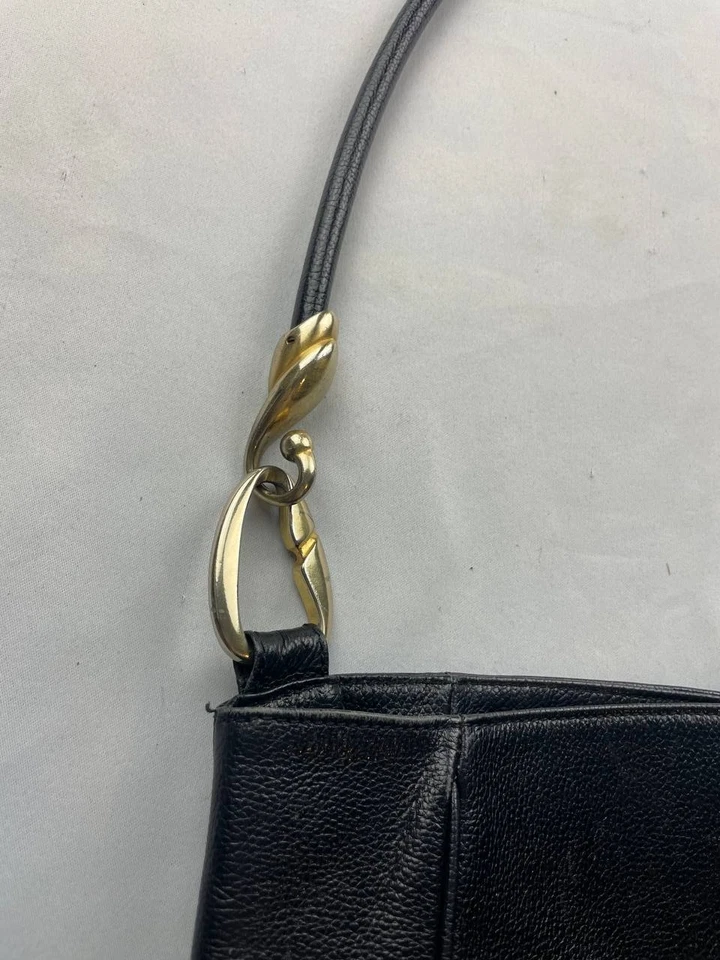 Bolso Hobo De Vecchi Hamilton Hodge Vintage Cuero Negro Años 80 Guijarro Foto 3 de 4