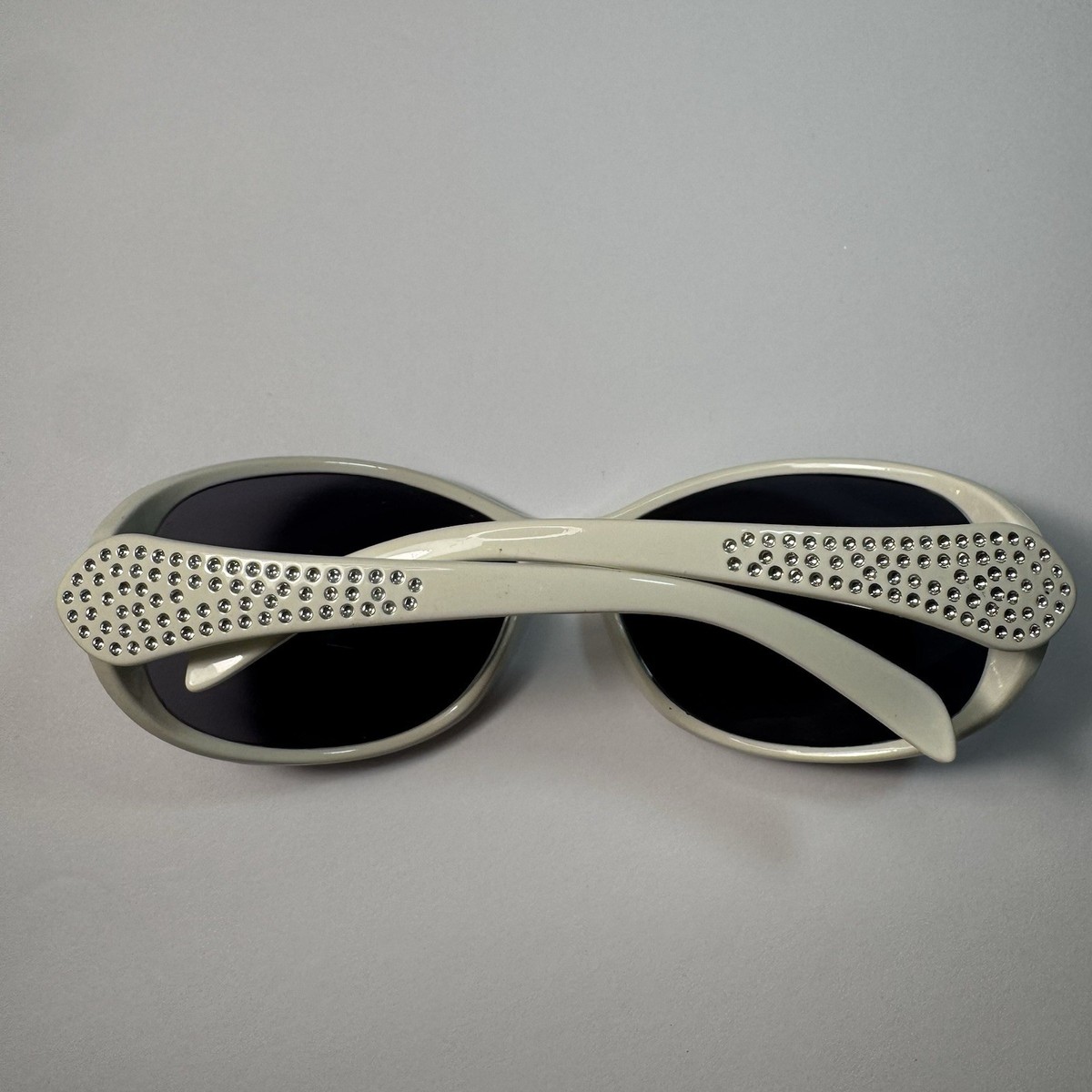 Vintage Y2K White Wrap Sunglasses | Rhinestone Bling Shield Frame
