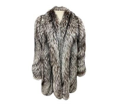 Echt Silberfuchs Pelzmantel Damen Gr. IT 46 Luxus Echtfell Jacke
