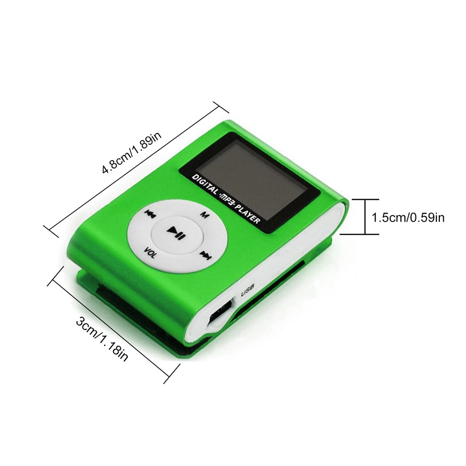 Mini-MP3-Player Mit Metallclip LCD-Bildschirm TF-Kartenunterstützung Grün J1T0 - Bild 3 von 4