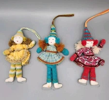 Vintage Handmade Ice Skater Girl Knitted Christmas Tree Ornament. You pick