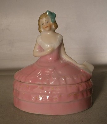 Porcelain Figural Lady Vintage Miniature Box for Vanity Table