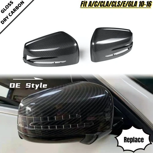 Dry Carbon Fiber Mirror Cover Cap Fit Mercedes Benz CLA CLS GLA E Class 10-16