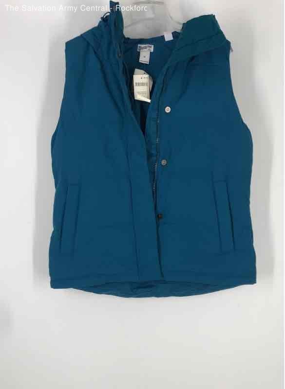 Duluth Trading Co. Womens Teal Blue Pockets Hooded Full Zip Puffer Vest Size M