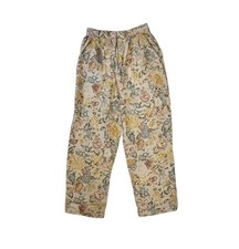 Talbots Petites Women's 8 Tan Floral Cotton Linen High Waist Trousers Pants Vtg