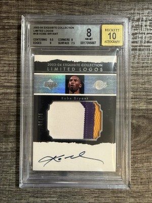 2003 Exquisite Collection Limited Logos Patch Autograph Kobe Bryant /75 BGS 8 