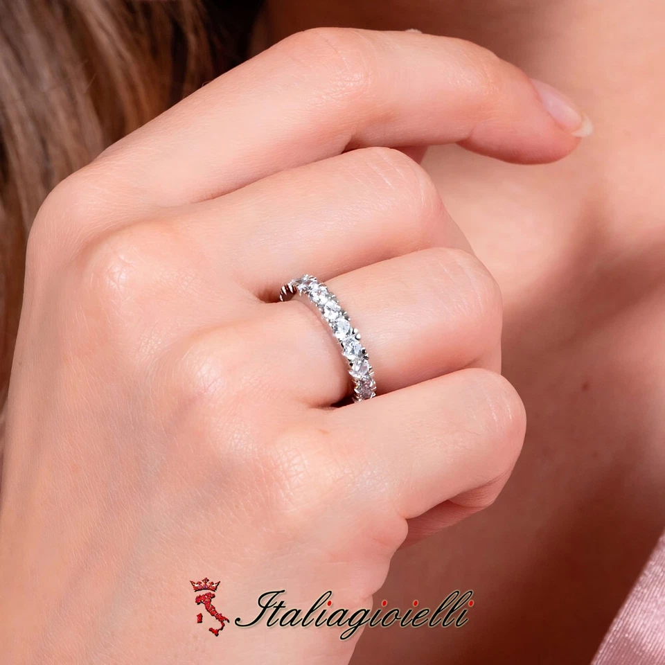 Abbagliante Anello Veretta Brillante in Argento 925 Rodiato Oro Bianco - Immagine 3 di 4