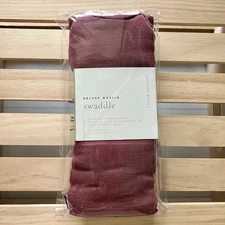 NIB Little Unicorn Dusty Maroon Deluxe Bamboo Muslin Swaddle Blanket 47"x47"