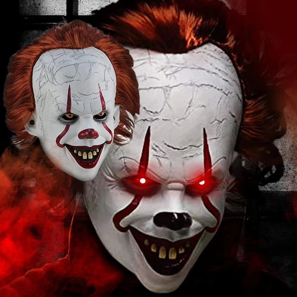 LED Pennywise Clown Mask Stephen King's IT Halloween Cosplay Full Mask Costume  - Image 2 of 4
