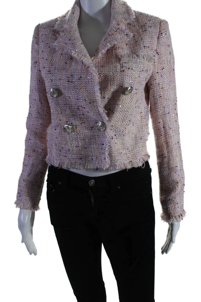 Jaqueta cropped Aqua feminina manga comprida forrada peito duplo rosa tamanho XS - Imagem 3 de 4