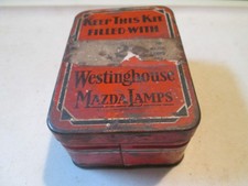 Vintage Westinghouse Mazda Lamps Orange & Black Small Metal Tin MADE IN USA