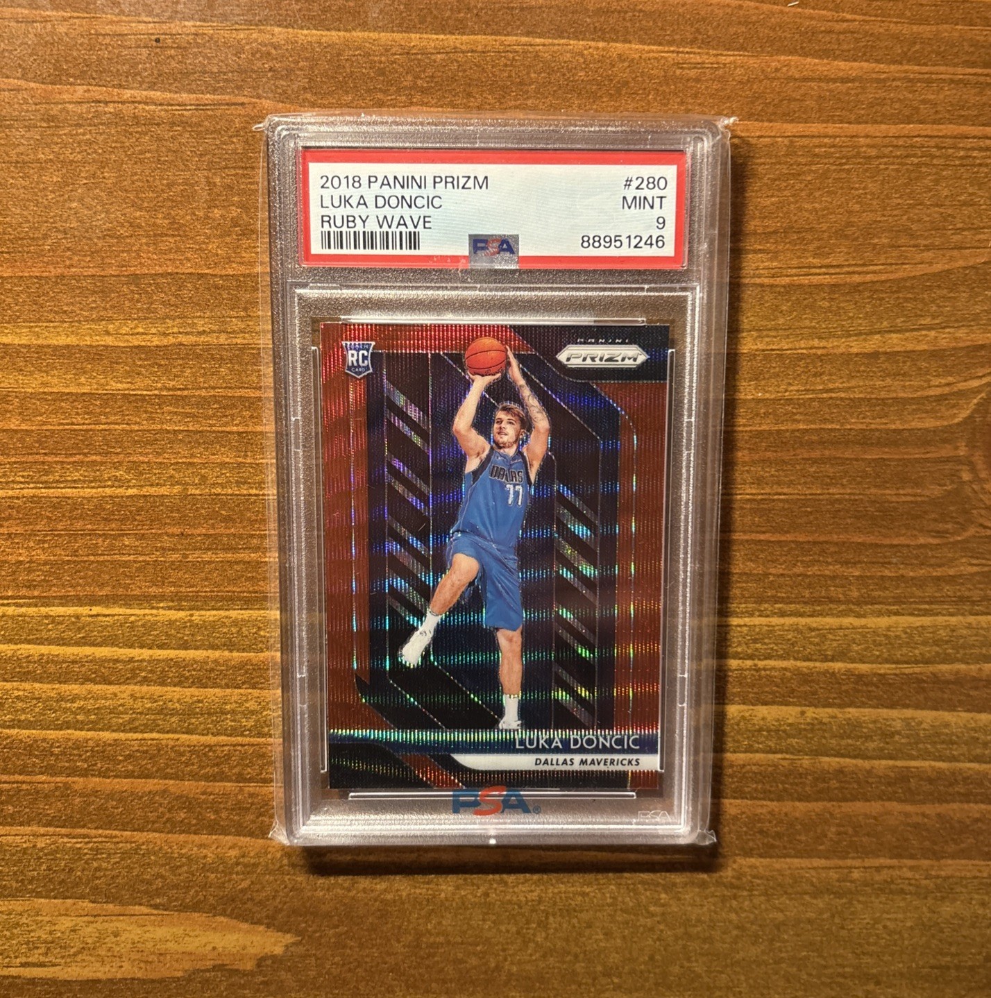 Luka Doncic 2018-19 Panini Prizm Ruby Wave Refractor Rookie Card #280 PSA 9