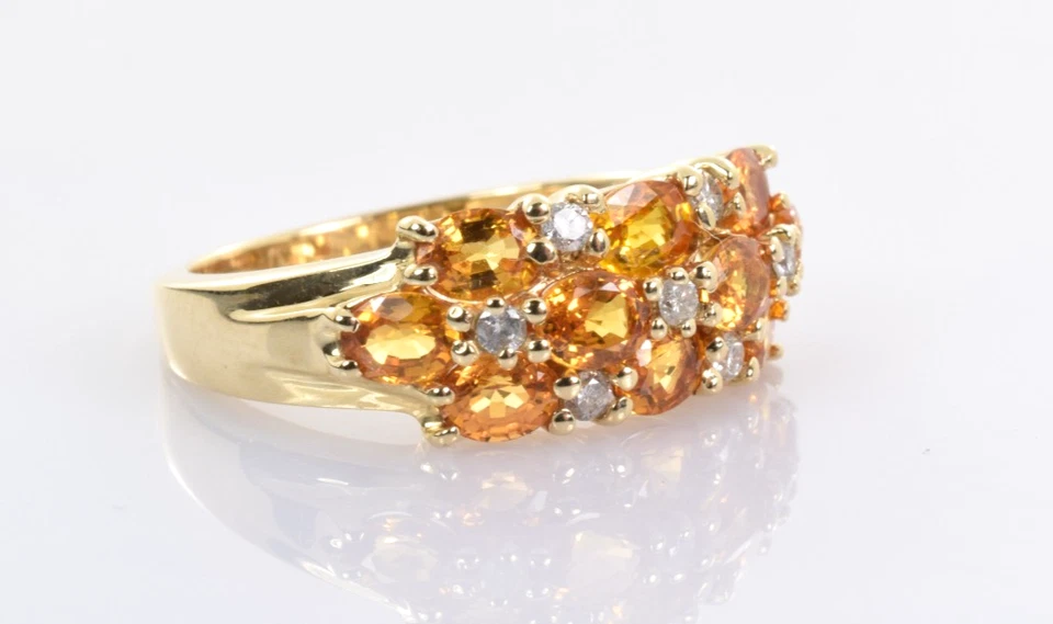 EFFY Orange Sapphire & Diamond Cluster Ring 14k Yellow Gold 2.60 Carats Size 7 - Image 2 of 4