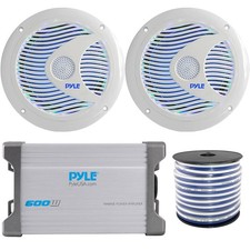 2x Pyle PLMR6LEW 6.5'' MultiColor LED Speakers, 2-Channel 600W Amp, Speaker Wire